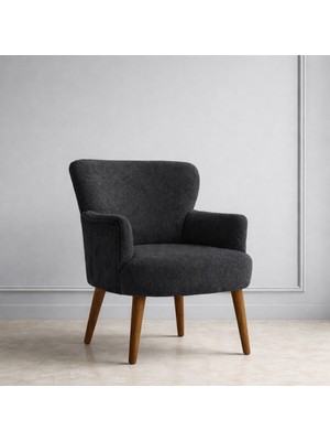 Kayser Home Welsoft Yumuşak Kumaş Modern Berjer Tekli Koltuk | Demonte | Ahşap Ceviz Ayaklı | Antrasit