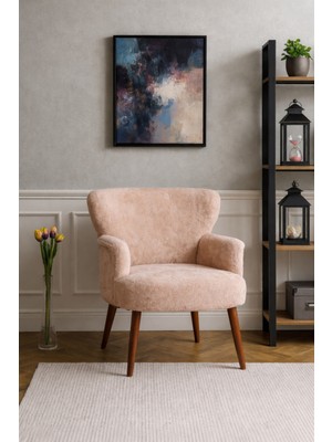 Kayser Home Welsoft Yumuşak Kumaş Modern Berjer Tekli Koltuk | Demonte | Ahşap Ceviz Ayaklı | Cappucino