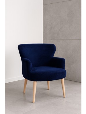 Kayser Home Welsoft Yumuşak Kumaş Modern Berjer Tekli Koltuk | Demonte | Ahşap Naturel Ayaklı | Lacivert