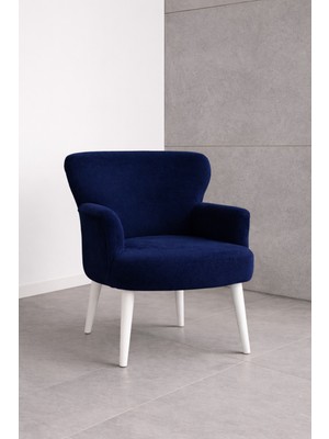 Kayser Home Welsoft Yumuşak Kumaş Modern Berjer Tekli Koltuk | Demonte | Ahşap Beyaz Ayaklı | Lacivert