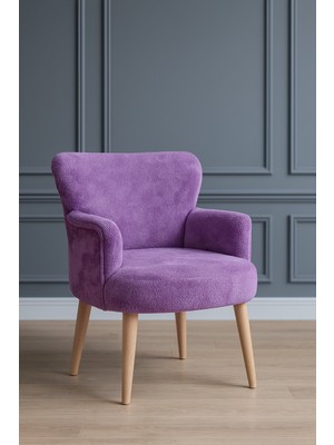 Kayser Home Welsoft Yumuşak Kumaş Modern Berjer Tekli Koltuk | Demonte | Ahşap Naturel Ayaklı | Lila