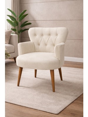 Kayser Home Modern Babyface Kumaş Berjer Koltuk – Ahşap Ceviz Ayaklı | Krem