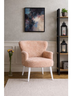 Kayser Home Welsoft Yumuşak Kumaş Modern Berjer Tekli Koltuk | Demonte | Ahşap Beyaz Ayaklı | Cappucino