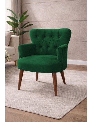 Kayser Home Modern Babyface Kumaş Berjer Koltuk – Ahşap Ceviz Ayaklı | Yeşil