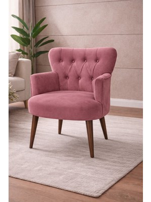 Kayser Home Modern Babyface Kumaş Berjer Koltuk – Ahşap Ceviz Ayaklı | Gül Kurusu