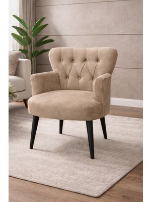 Kayser Home Modern Babyface Kumaş Berjer Koltuk – Ahşap Siyah Ayaklı | Vizon