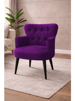 Kayser Home Modern Babyface Kumaş Berjer Koltuk – Ahşap Siyah Ayaklı | Mor