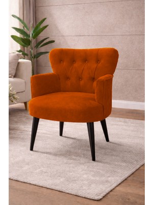 Kayser Home Modern Babyface Kumaş Berjer Koltuk – Ahşap Siyah Ayaklı | Turuncu
