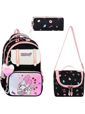 Baginn Ilkokul Kız Çocuk Çantası 3'lü Set Kore Tarzı 40*30 cm Beslenme Çantası Kalem Kutusu Ortopedik