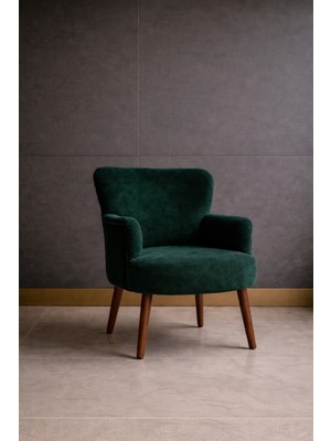 Kayser Home Welsoft Yumuşak Kumaş Modern Berjer Tekli Koltuk | Demonte | Ahşap Ceviz Ayaklı | Yeşil