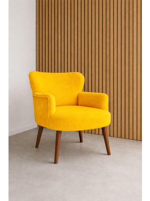 Kayser Home Welsoft Yumuşak Kumaş Modern Berjer Tekli Koltuk | Demonte | Ahşap Ceviz Ayaklı | Sarı