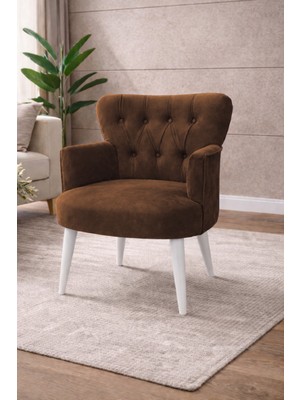 Kayser Home Modern Babyface Kumaş Berjer Koltuk – Ahşap Beyaz Ayaklı | Kahverengi