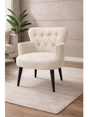 Kayser Home Modern Babyface Kumaş Berjer Koltuk – Ahşap Siyah Ayaklı | Krem