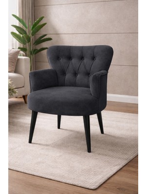 Kayser Home Modern Babyface Kumaş Berjer Koltuk – Ahşap Siyah Ayaklı | Antrasit