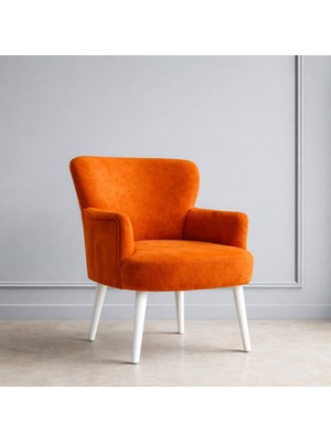 Kayser Home Welsoft Yumuşak Kumaş Modern Berjer Tekli Koltuk | Demonte | Ahşap Beyaz Ayaklı | Turuncu