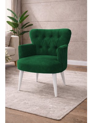Kayser Home Modern Babyface Kumaş Berjer Koltuk – Ahşap Beyaz Ayaklı | Yeşil