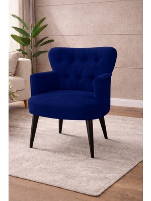 Kayser Home Modern Babyface Kumaş Berjer Koltuk – Ahşap Siyah Ayaklı | Lacivert