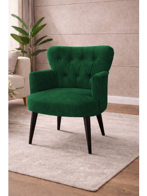 Kayser Home Modern Babyface Kumaş Berjer Koltuk – Ahşap Siyah Ayaklı | Yeşil