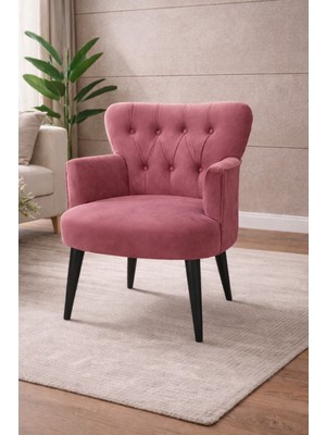 Kayser Home Modern Babyface Kumaş Berjer Koltuk – Ahşap Siyah Ayaklı | Gül Kurusu