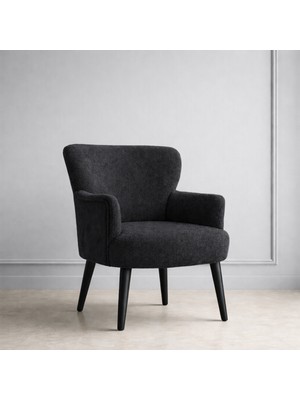 Kayser Home Welsoft Yumuşak Kumaş Modern Berjer Tekli Koltuk | Demonte | Ahşap Siyah Ayaklı | Antrasit