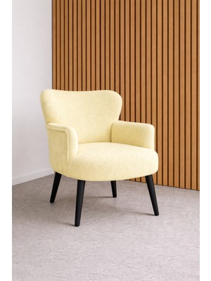 Kayser Home Welsoft Yumuşak Kumaş Modern Berjer Tekli Koltuk | Demonte | Ahşap Siyah Ayaklı | Krem
