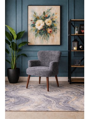 Kayser Home Welsoft Yumuşak Kumaş Modern Berjer Tekli Koltuk | Demonte | Ahşap Ceviz Ayaklı | Kırçıllı Gri