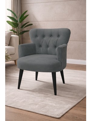 Kayser Home Modern Babyface Kumaş Berjer Koltuk – Ahşap Siyah Ayaklı | Gri