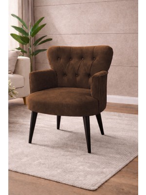 Kayser Home Modern Babyface Kumaş Berjer Koltuk – Ahşap Siyah Ayaklı | Kahverengi