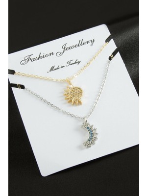 Linarx Hilal Yıldız Çift Zirkon Taşlı Kolye