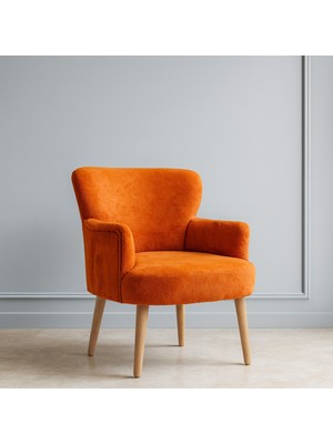 Kayser Home Welsoft Yumuşak Kumaş Modern Berjer Tekli Koltuk | Demonte | Ahşap Naturel Ayaklı | Turuncu