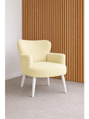 Kayser Home Welsoft Yumuşak Kumaş Modern Berjer Tekli Koltuk | Demonte | Ahşap Beyaz Ayaklı | Krem