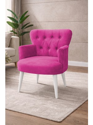 Kayser Home Modern Babyface Kumaş Berjer Koltuk – Ahşap Beyaz Ayaklı | Fuşya