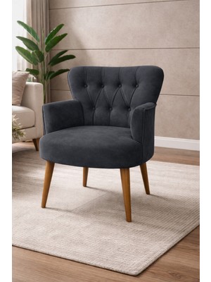 Kayser Home Modern Babyface Kumaş Berjer Koltuk – Ahşap Ceviz Ayaklı | Antrasit