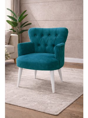 Kayser Home Modern Babyface Kumaş Berjer Koltuk – Ahşap Beyaz Ayaklı | Petrol