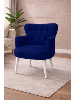 Kayser Home Modern Babyface Kumaş Berjer Koltuk – Ahşap Beyaz Ayaklı | Lacivert