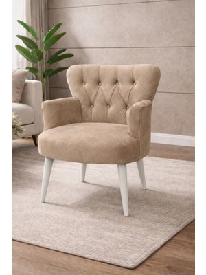 Kayser Home Modern Babyface Kumaş Berjer Koltuk – Ahşap Beyaz Ayaklı | Vizon