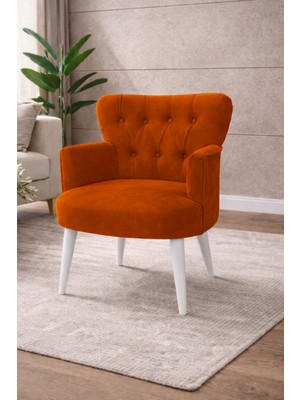 Kayser Home Modern Babyface Kumaş Berjer Koltuk – Ahşap Beyaz Ayaklı | Turuncu