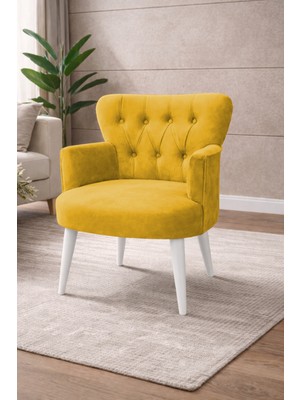 Kayser Home Modern Babyface Kumaş Berjer Koltuk – Ahşap Beyaz Ayaklı | Sarı