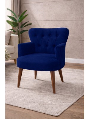Kayser Home Modern Babyface Kumaş Berjer Koltuk – Ahşap Ceviz Ayaklı | Lacivert
