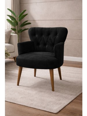 Kayser Home Modern Babyface Kumaş Berjer Koltuk – Ahşap Ceviz Ayaklı | Siyah