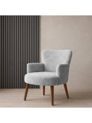 Kayser Home Welsoft Yumuşak Kumaş Modern Berjer Tekli Koltuk | Demonte | Ahşap Ceviz Ayaklı | Gri