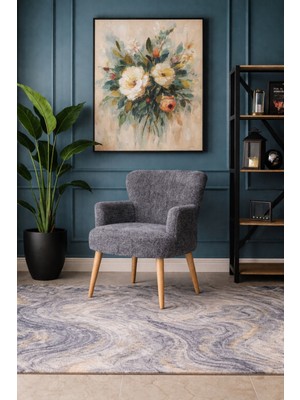 Kayser Home Welsoft Yumuşak Kumaş Modern Berjer Tekli Koltuk | Demonte | Ahşap Naturel Ayaklı | Kırçıllı Gri