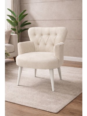 Kayser Home Modern Babyface Kumaş Berjer Koltuk – Ahşap Beyaz Ayaklı | Krem