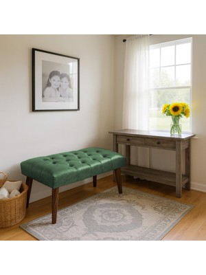 Kayser Home Modern Kapitoneli Bench Puf 90X45 | Antre – Yatak Odası – Salon | Deri Kumaş Oturma Bankı Yeşil