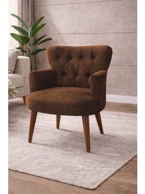 Kayser Home Modern Babyface Kumaş Berjer Koltuk – Ahşap Ceviz Ayaklı | Kahverengi