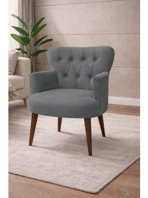 Kayser Home Modern Babyface Kumaş Berjer Koltuk – Ahşap Ceviz Ayaklı | Gri
