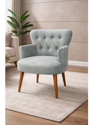 Kayser Home Modern Babyface Kumaş Berjer Koltuk – Ahşap Ceviz Ayaklı | Açık Gri