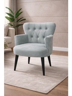 Kayser Home Modern Babyface Kumaş Berjer Koltuk – Ahşap Siyah Ayaklı | Açık Gri