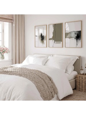 Pam Studio Bej Siyah Soyut 3’lü Tablo Seti - Modern Minimal Duvar Dekoru Ev Ofis Poster