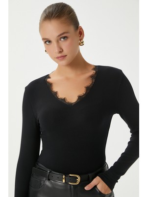 Ritnice Kadın Biana Dantel Şerit Lux Touch Yumuşak Dokulu Siyah Bluz